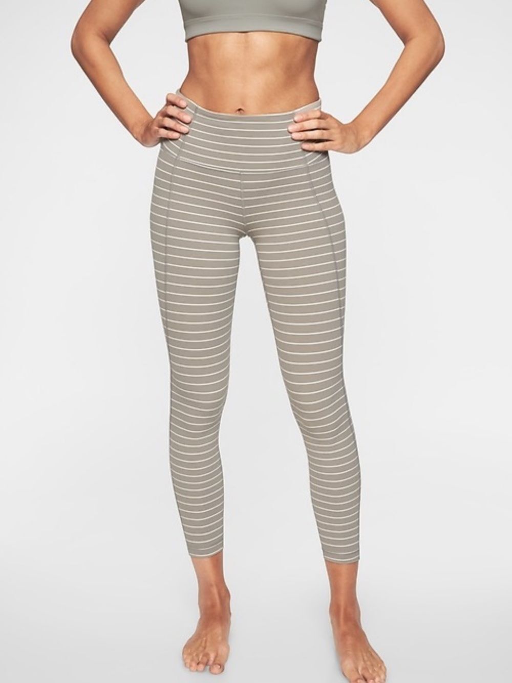 Athleta Stripe Salutation Leggings In Powervita Gray White Womens Medium